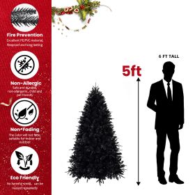 Prelit Black Christmas Tree With White Lights Artificial Fake Christmas Tree With PE&PVC Branch Tips For Halloween And Xmas Tree For Holiday Decoratio (Option: 5ft)