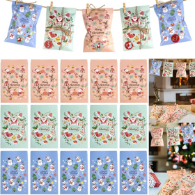 24Pcs Christmas Advent Calendar Bags Kit Envelope Shape Gift Bags With 1 To 24 Countdown Number Stickers Santa Claus Snowman Pattern Goodie Candy Trea (Option: Multi)