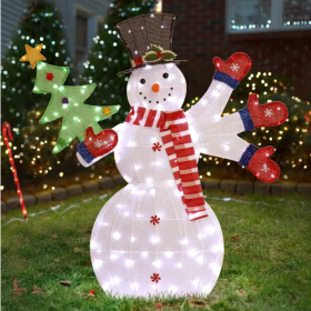 Lighted Snowman Christmas Yard Decorations, Pre-lit 2D Snowman Waving Hands With 170 LED Warm White Lights And Stakes For Xmas Outdoor Holiday Indoor (Option: As picture)