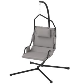 Hammock Chair With Stand And PA Coating Cushion, Hanging Swing Chair With Steel Frame For Indoor And Outdoor, Gray (Option: Gray)