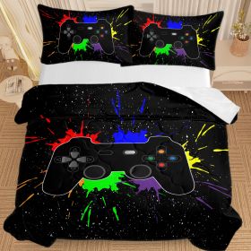 Black Video Game Comforter For Girls Boys Red Blue Green Purple Yellow Ink Game Controller Bedding Boy Bedroom Living Bed Decor With 1 Comforter 2 Pil (Option: Full-Black)