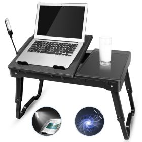1Pc Foldable Laptop Table Bed Notebook Desk With Cooling Fan Mouse Board LED Light 4 USB Ports Breakfast Snacking Tray With Storage Groove For Home Of (Option: 1Pc Black)