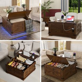 Farmhouse Coffee Table With Lift-Top, USB Charging Station & Hidden Storage - Sturdy Wooden Base, White-Brown Options, Perfect For Living Room Organiz (Option: W13732795)