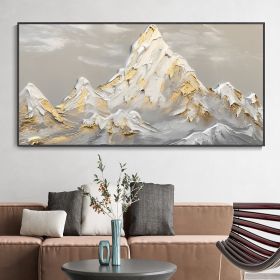 Hand Painted Oil Painting White Snow Mountain Art On Canvas Gold Leaf Texture Painting Abstract Landscape Oil Painting Wabi Sabi Wall Art Minimalism S (style: 01, size: 150X220cm)