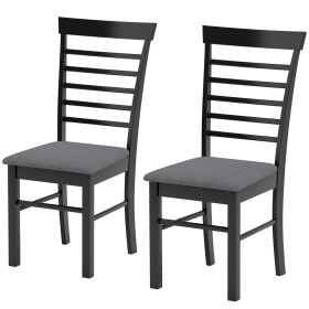 Wooden Dining Chairs Set Of 2, Farmhouse Upholstered Kitchen Chairs With Rubber Wood Frame, Black And Gray (Option: Black and Gray)