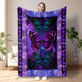 Cozy Butterfly Printed Flannel Blanket - Soft, Warm, And Lightweight Throw For Couch, Sofa, Office, Bed, Camping, And Travel - Multi-Purpose Gift For (Option: 130x150cm-Purple)