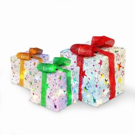 Star-Deer Pattern Options -- Set Of 3 Christmas Lighted Gift Boxes Xmas Present Ornament 50 LED Christmas Box Decorations With Ribbon Bows IP44 Waterp (Option: Star)